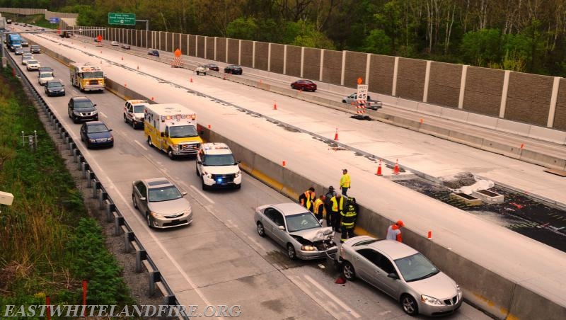 East Whiteland Fire Company with Pennsylvania State Police at a traffic accident during Route 202 construction.